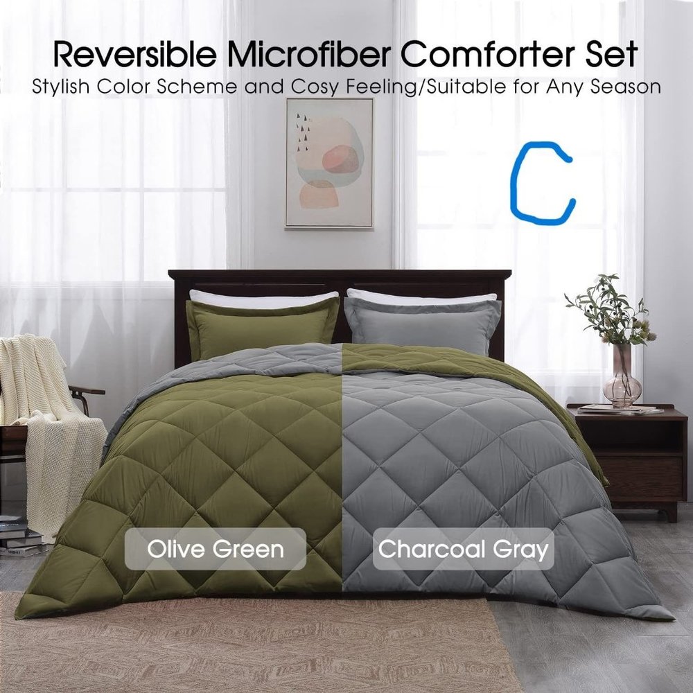 New Queen or  King Size Comforter Set -  Reversible Down Alternative - Picture 5 of 8